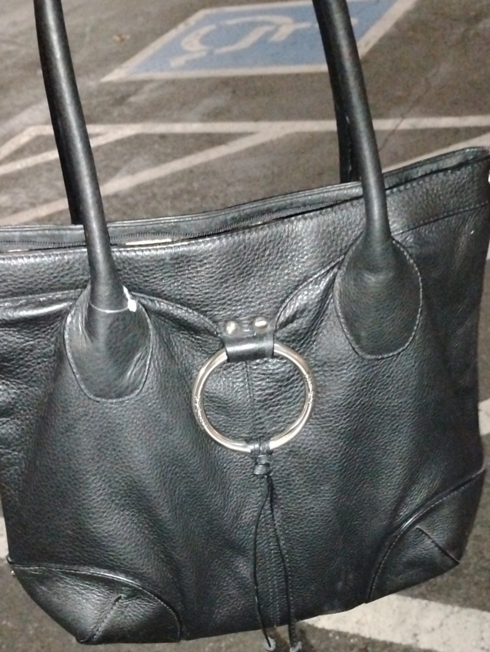 The Sak Black Leather Tote with Silver Ring Accent
